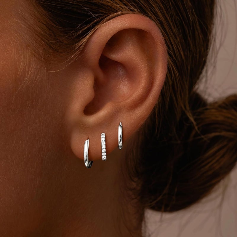 Poxtex Small Sterling Silver Huggie Hoop Earrings Set for Women, Hypoallergenic 14K Gold Plated Hoops Stacks for Multiple Piercings, Dainty Cute Mini Lightweight Cartilage Studs Trendy Jewelry Gift - Image 2